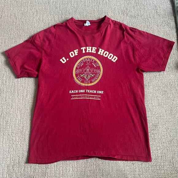 Vintage University Of The Hood Men’s T Shirt Sz XL Red 90’s Ankh NCAA Preppy - Picture 2 of 11